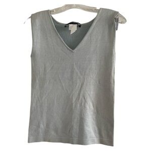 Ellen Tracy Silk V neck vest tank Elegant blue Gray Sleeveless Blouse S